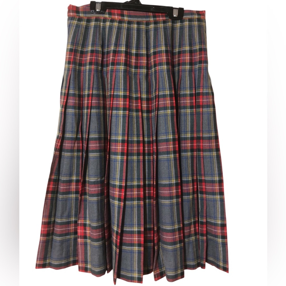 Women’s Vintage Plaid Tartan Skirt 100% Virgin Wool- Red and Grey - Picture 2 of 4